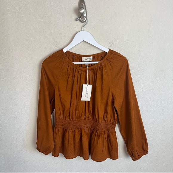 NWT Universal Thread Rust Peplum Linen Bishop 3/4 Sleeve Blouse Top - Picture 6 of 15